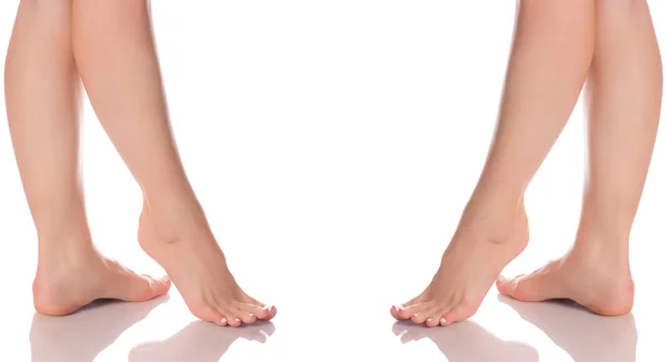Establecer los pies femeninos piernas talón del pie de diferentes direcciones medicina belleza salud — Foto de Stock