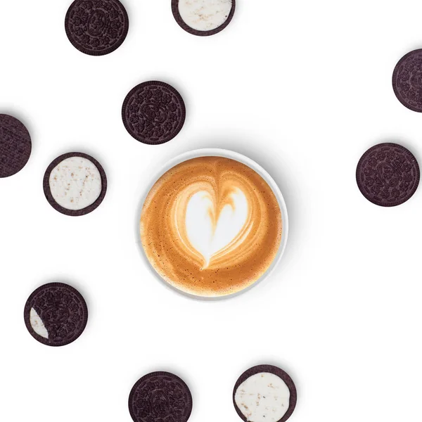 Eine Tasse Kaffee Cappuccino Latte Cookies — Stockfoto