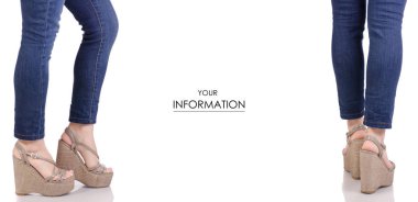 Kot pantolon ve bir kama üzerinde gri sandalet kadın bacaklarda Dükkanı moda güzellik set desen satın