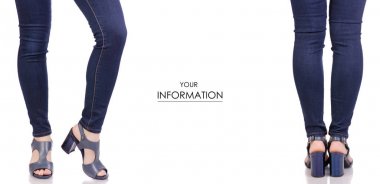 Set desen kadın bacakları kot pantolon ve mavi Sandalet Ayakkabı Moda Güzellik Salonu satın