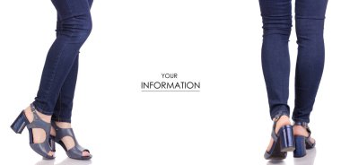 Set desen kadın bacakları kot pantolon ve mavi Sandalet Ayakkabı Moda Güzellik Salonu satın