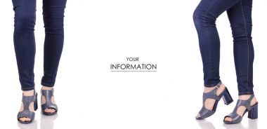 Set desen kadın bacakları kot pantolon ve mavi Sandalet Ayakkabı Moda Güzellik Salonu satın