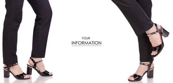 女性腿在经典黑色裤子黑色漆器鞋经典风格时尚美容店购买集模式 — 图库照片