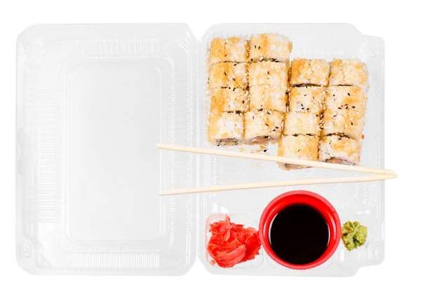 寿司姜芥末酱油卷筷套 — 图库照片