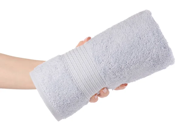 Niebieski ręcznik roll w ręku — Zdjęcie stockowe