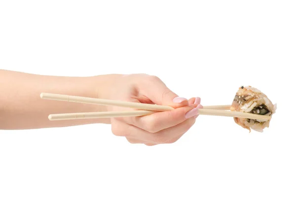 Sushi roll in de hand — Stockfoto