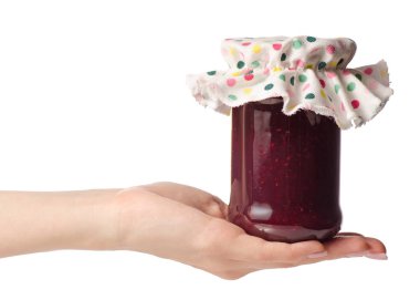 Elinde bir kavanoza Ahududu reçeli