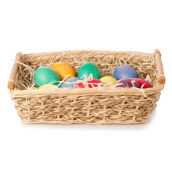 Easter color eggs in the basket — Stock Photo, Image