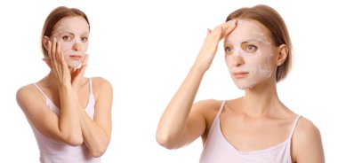 Yüz maskesi güzellik sette güzel genç kadın