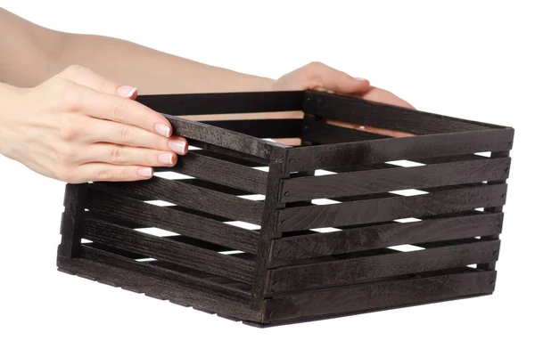 Μαύρο διακοσμητικό ξύλινο κουτί στο χέρι — Φωτογραφία Αρχείου