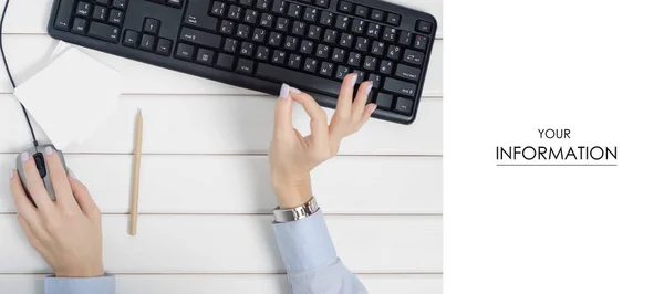 Γυναικεία χέρια χειρονομία okey σημειώσεις για σημειώσεις πληκτρολόγιο ποντίκι από υπολογιστή μοτίβο — Φωτογραφία Αρχείου