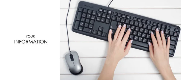 Female hands mouse keyboard from computer pattern