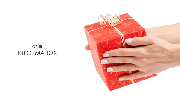 Caja roja regalo en patrón de mano — Foto de Stock