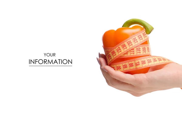 Овощи оранжевого перца сантиметр в руке шаблон — стоковое фото