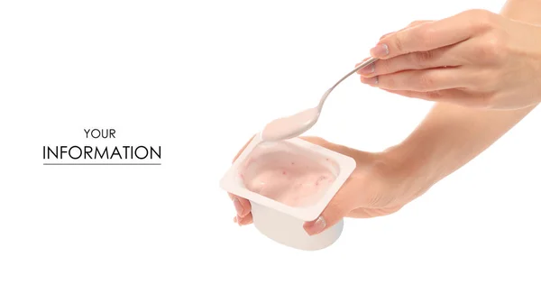 Yogur con cuchara en patrón de mano — Foto de Stock