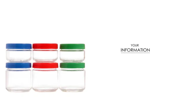 Vidrio vacío frasco de color con un patrón de tapa — Foto de Stock