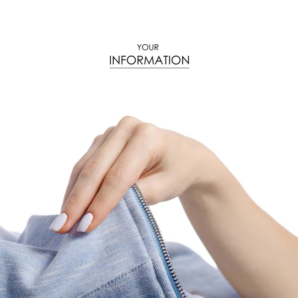 Modré bílé tkaniny oblečení zipper tričko v rukou vzor — Stock fotografie
