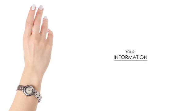 O relógio em um padrão de mão feminino — Fotografia de Stock