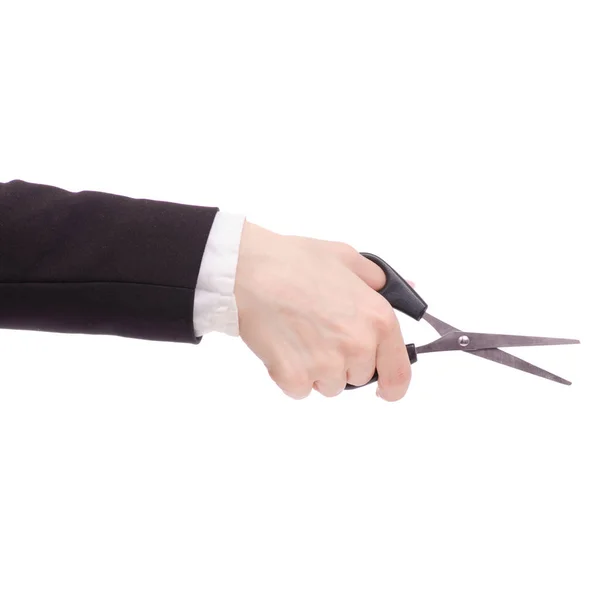 The scissors in female hand business woman — Stock Photo, Image