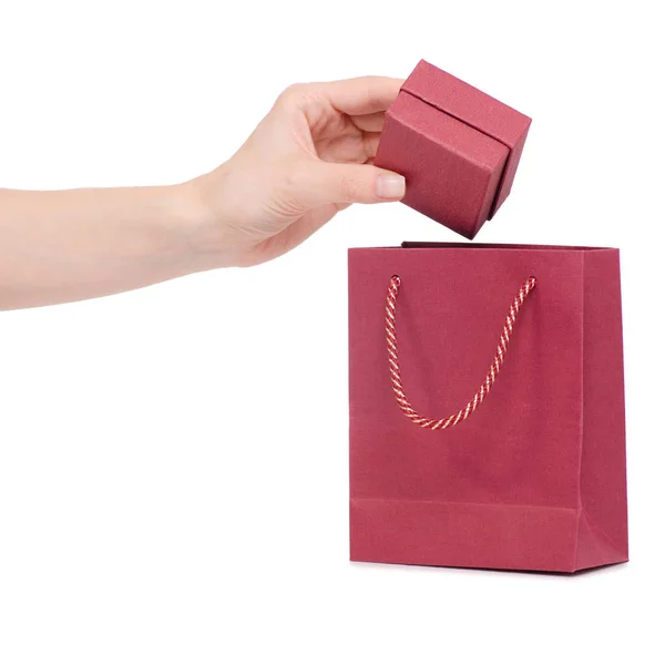 Scatola portagioie a mano inserita confezione borsa — Foto Stock