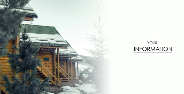 Las casas de madera árboles nieve —  Fotos de Stock