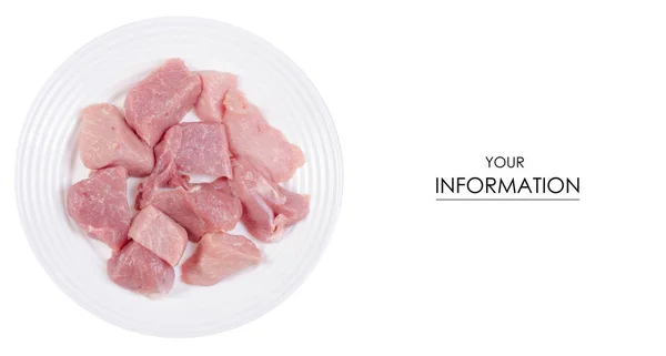 Pedaços de carne de porco cru em um padrão de placa branca — Fotografia de Stock