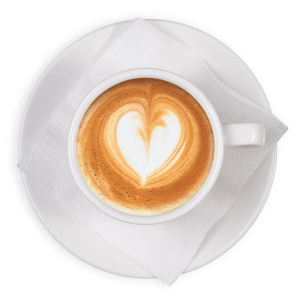 Weiße Tasse und Untertasse Kaffee Capuccino Herz — Stockfoto