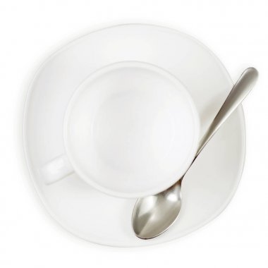 Beyaz Kupası ve fincan tabağı kaşık