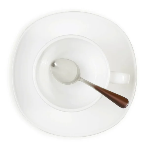 Fehér csésze és csészealj kanál — Stock Fotó