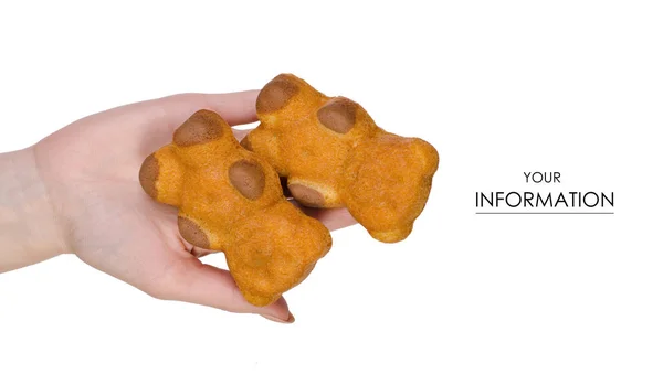 Biscuit in the form of a bear in hands pattern — Stock Photo, Image