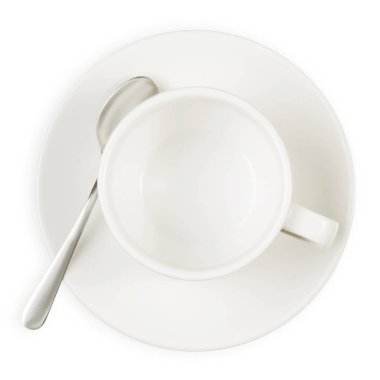 Beyaz Kupası ve fincan tabağı kaşık