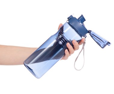 Elinde şişe mavi spor