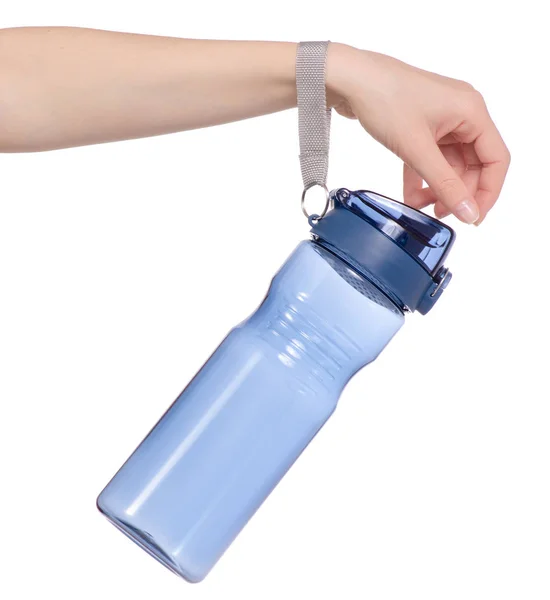 Sport flaska blå i hand — Stockfoto