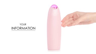 Duş jeli pembe plastik şişeye el izole desen