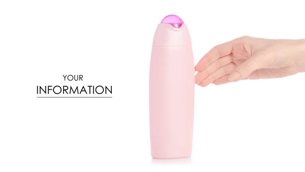Gel de duș în sticlă de plastic roz în model de mână izolat — Fotografie, imagine de stoc