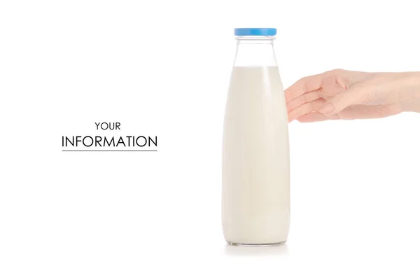 Una botella de leche en el patrón de manos —  Fotos de Stock
