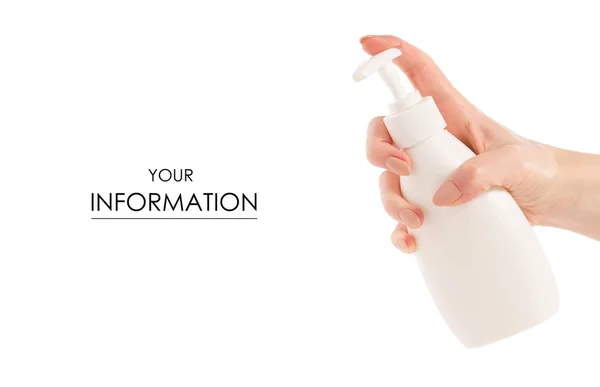 El desen kabına şişeyle beyaz sabun — Stok fotoğraf