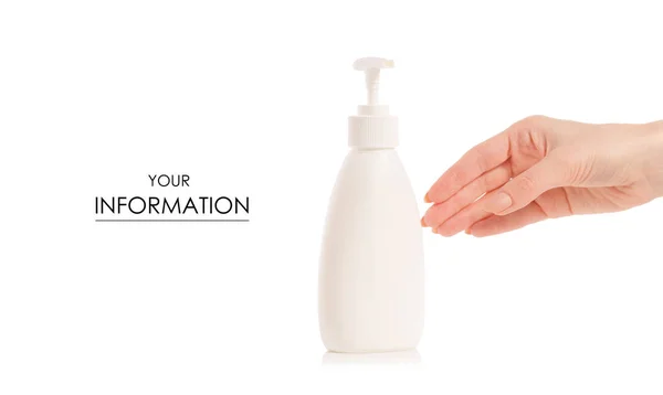 Botella de jabón blanco con dispensador en patrón de mano — Foto de Stock
