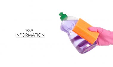 Bulaşıkları bulaşık yıkama deterjan şişesi desen yıkama için eller sünger