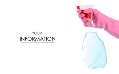 Windows ve mobilya model yıkama için ellerinde eldiven tutarak şişe Temizleme sprey