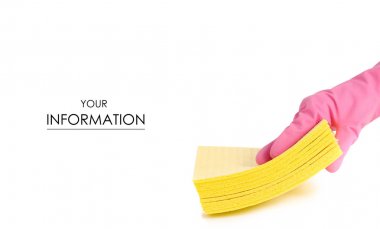 İzole desen temizlik için sarı bez temizlik için bir lastik eldiven el