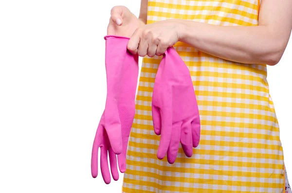 Γυναίκα στην ποδιά στα χέρια καθαρισμού αποχετεύσεων RIDGID — Φωτογραφία Αρχείου
