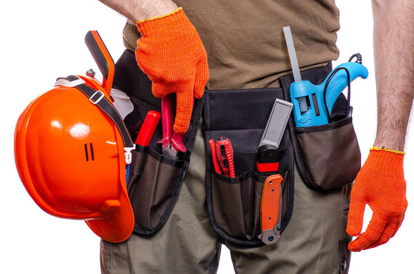 Construction belt on a man tool belt builder