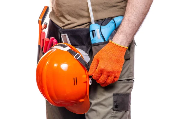 Cinto de construção em um homem ferramenta construtor de correia — Fotografia de Stock