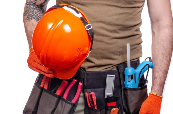 Cinto de construção em um homem ferramenta construtor de correia — Fotografia de Stock