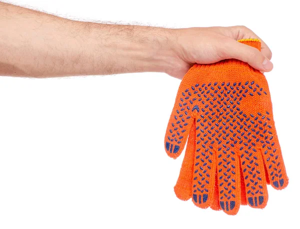 Male hands holding working build gloves — Stock Photo, Image