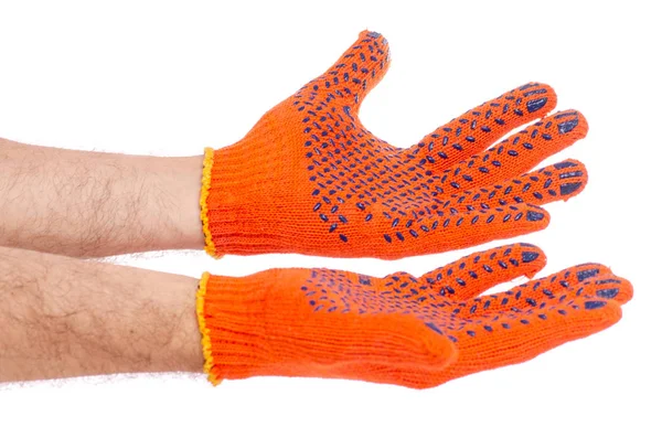 Mannelijke handen in build handschoenen werken — Stockfoto