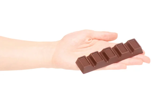 Una barra de chocolate en la mano — Foto de Stock