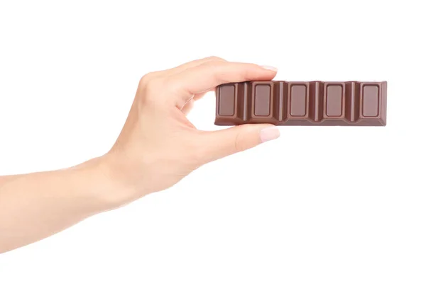 Una barra de chocolate en la mano — Foto de Stock