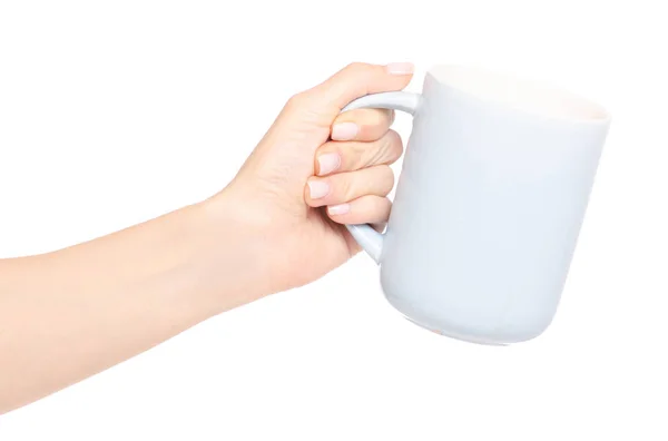 Blue cup mug in hand — Stock Photo, Image